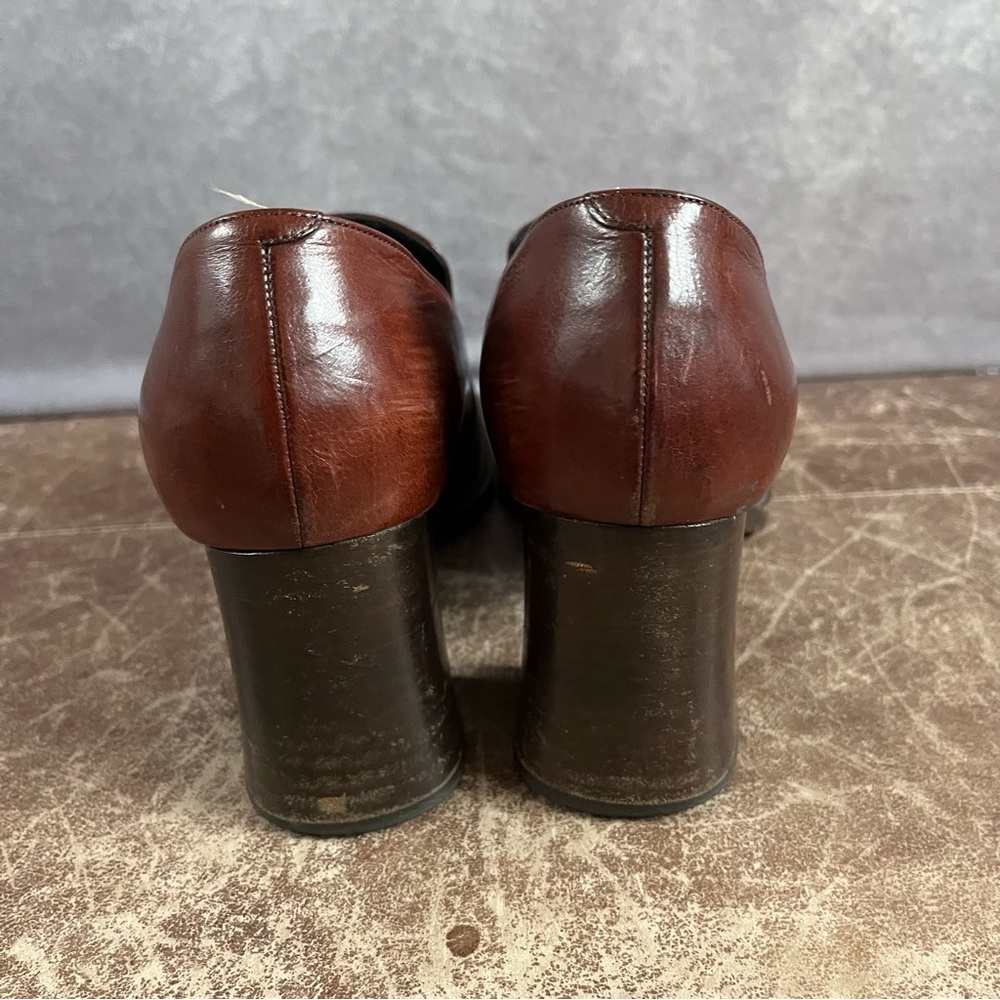 Vintage CHARLES‎ DAVID Brown Leather Block Heels Shoes Womens 37 Made In Italy - Picture 4 of 10